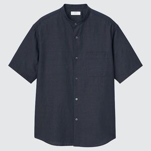 UNIQLO Men's Linen Short-Sleeve Mandarin Collar Shirt - Black